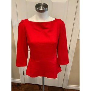 Isoude Red Crepe 3/4 Sleeve Boat Neck Top, Size 4
